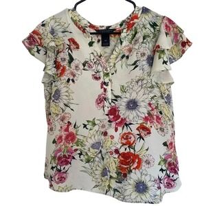 Investments Petites‎ Floral Ruffle Sleeve Blouse Top Size PS